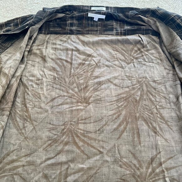 Geoffrey Beene washable silk crisscross plaid pattern black & brown button up - Picture 6 of 7